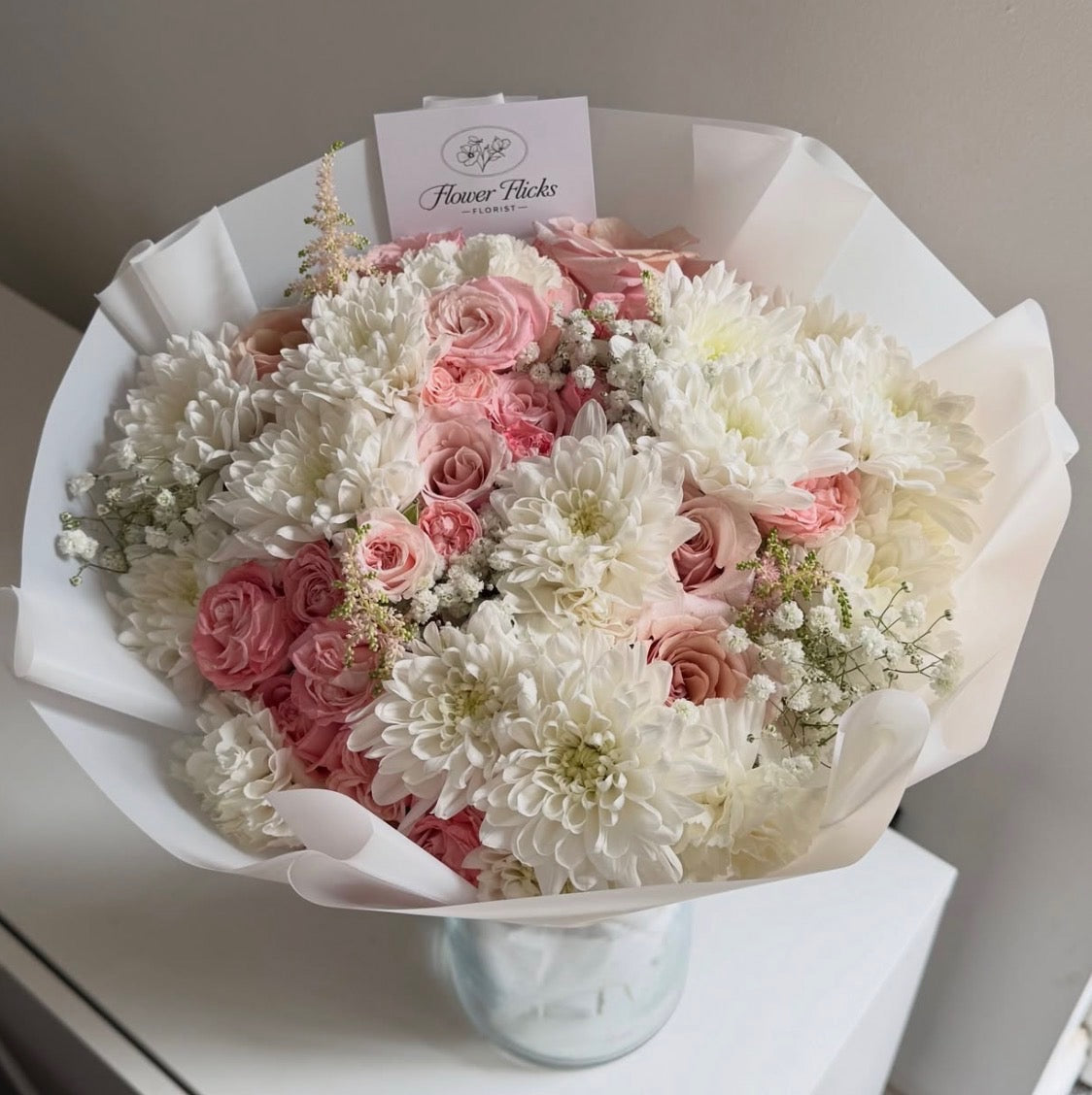 Whimsical White and Pink Bouquet